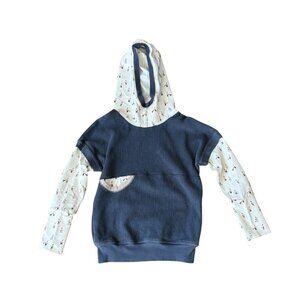 LilBug Britches Kids Blue & White Hooded Pullover Sweater With Patterned Sleeves
